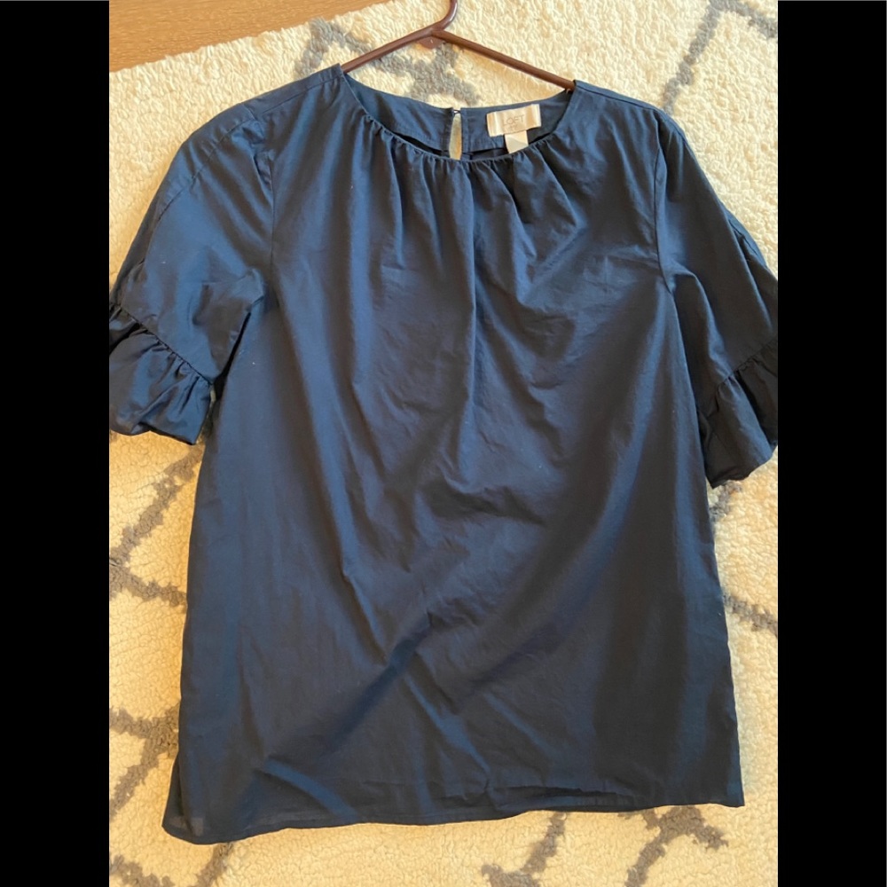 Loft Navy Blouse in Size Small with Bell Sleeve